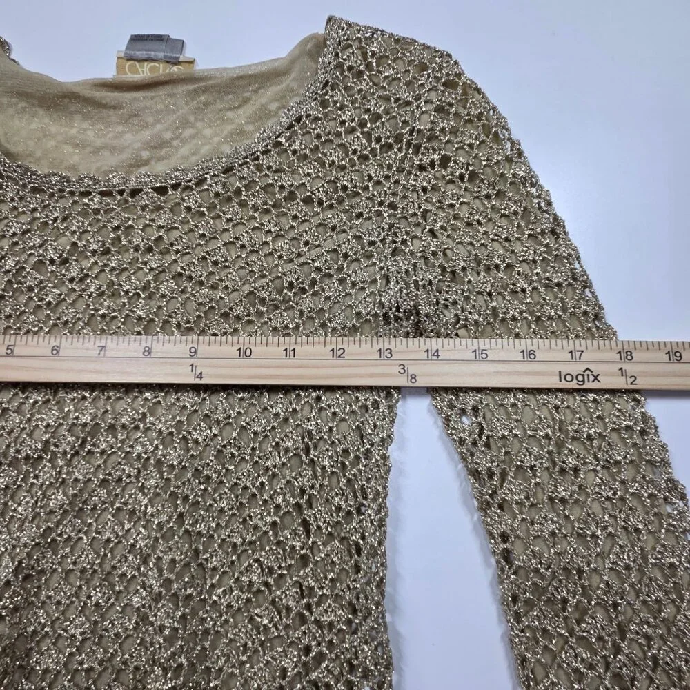 Vintage Cache Top Womens Small Gold Metallic Crochet Knit Mesh Party Y2K